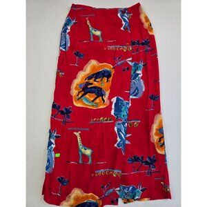 Vintage Intriguing Threads Red Maxi Wrap Skirt Animal Print Size 10